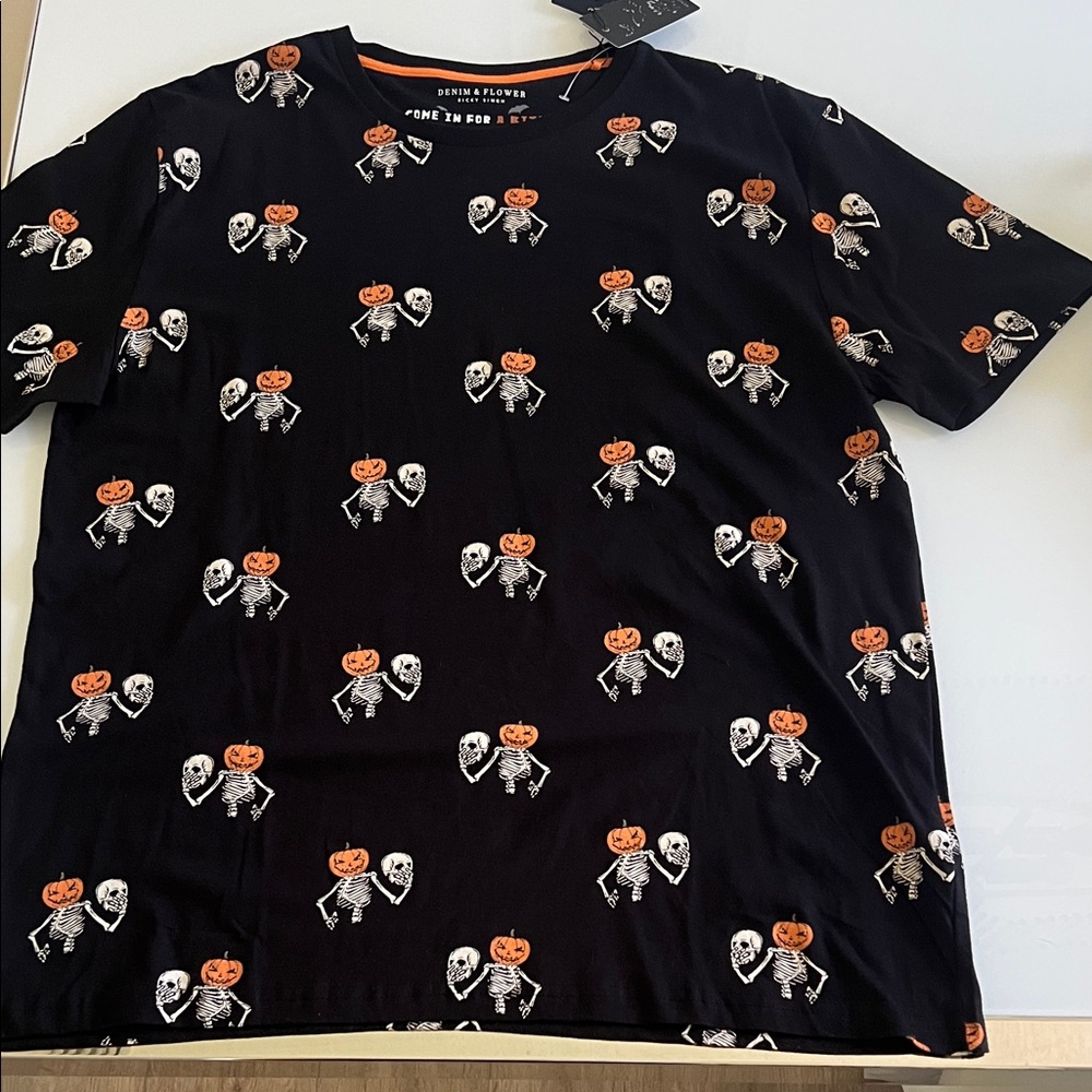 Denim & Flower Black Halloween Skeleton Tee